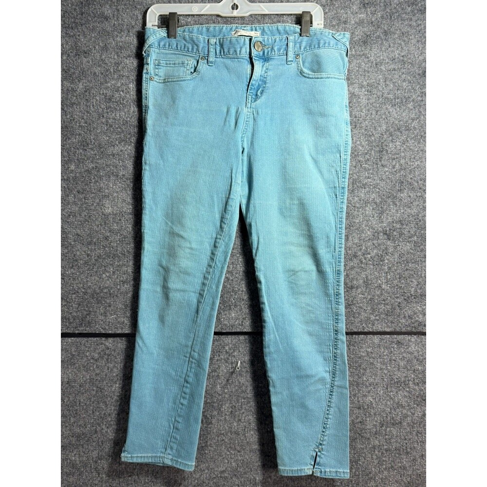 Free People Teal Skinny Jeans Womens Size 29 High Rise Stretch Ankle Notched Hem